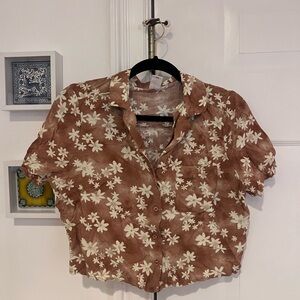 Abound Brown Floral Button Down Shirt M